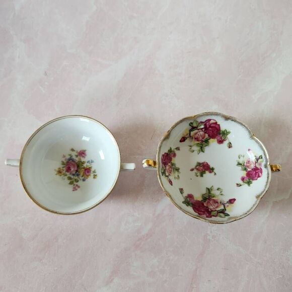 Cup set of two vintage gold castle Japanese floral delicate tea party brunch ser - Picture 1 of 5